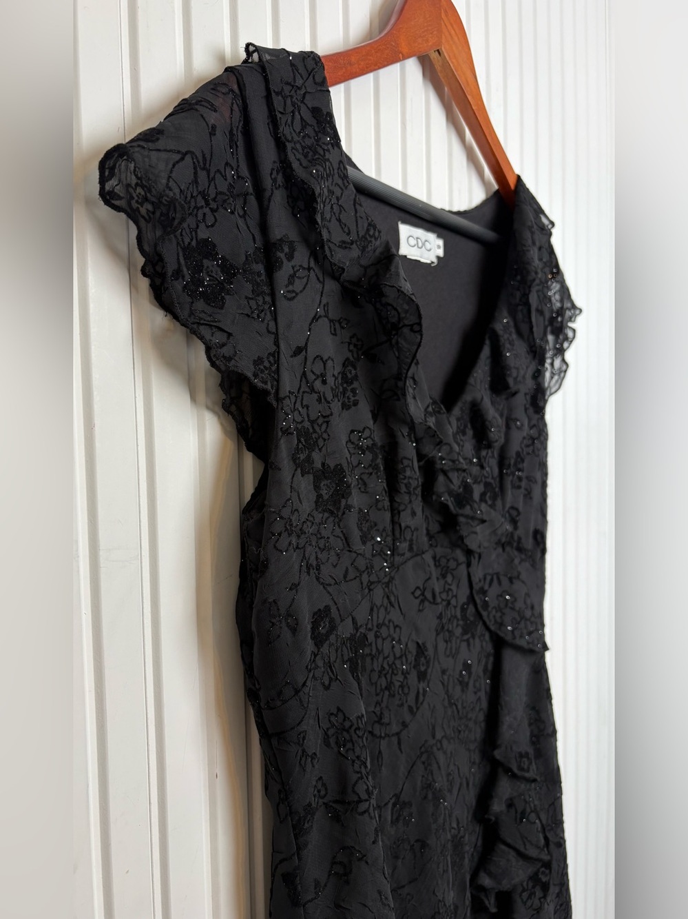VTG Y2K CDC Velvet Burnout Shimmer Dress 10 Ruffle Babydoll Whimsical Goth Dark